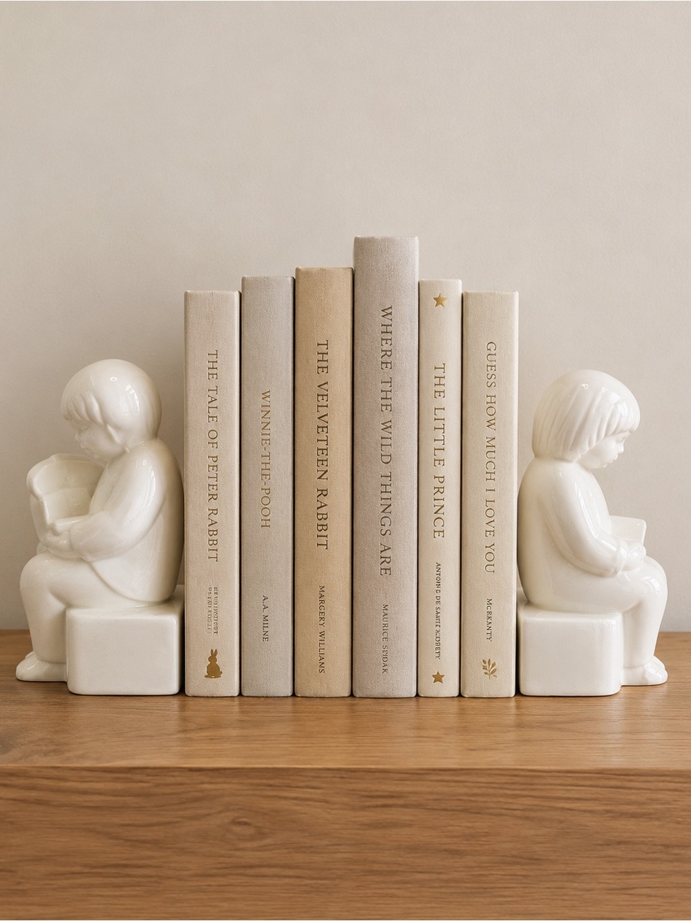 Minimalist Ceramic Children Bookends White Glossy Anthro Style 7x3